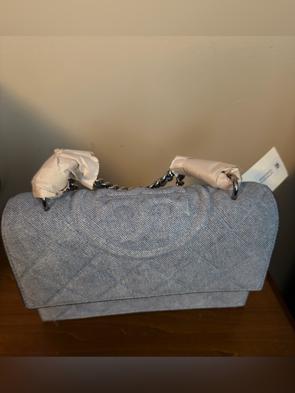 Tory Burch Fleming Small Convertible Denim Shoulder Bag